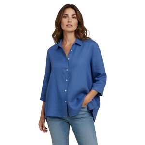 Habitat Line Blend Blue Shirt Top Blouse Button Front Lagenlook Relaxed XL